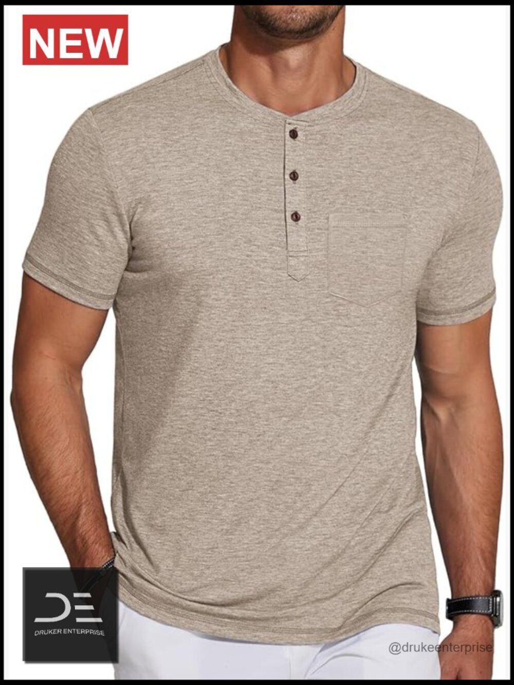 Men's Soft Henley Short Sleeve T-Shirt with Pocket 3 Button Tee